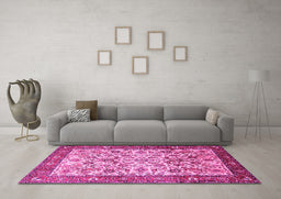 Machine Washable Persian Pink Traditional Rug in a Living Room, wshtr406pnk