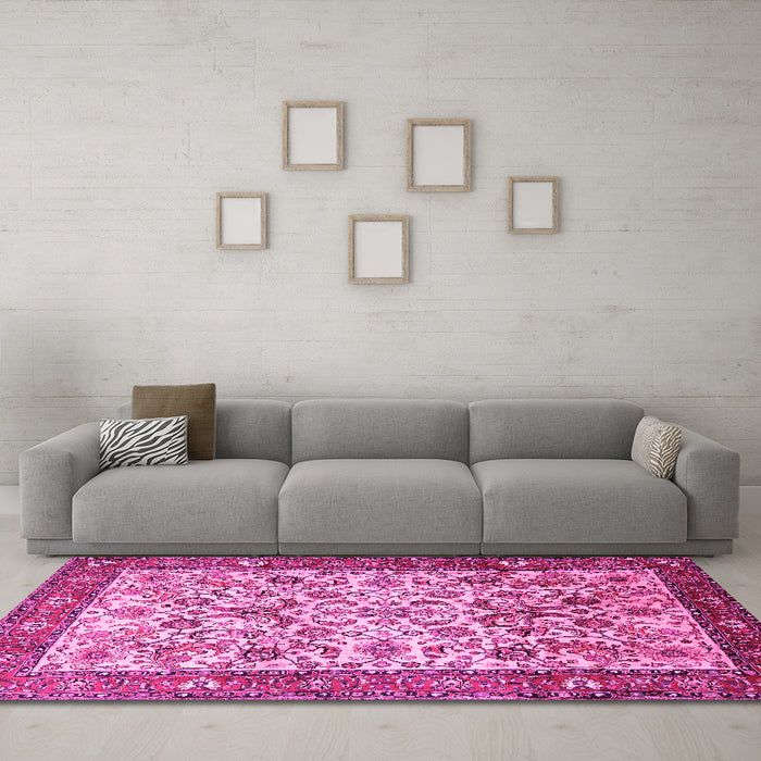 Machine Washable Persian Pink Traditional Rug in a Living Room, wshtr406pnk