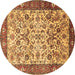 Round Persian Brown Traditional Rug, tr406brn