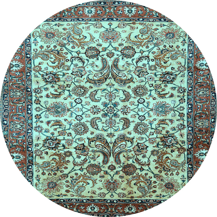 Round Machine Washable Persian Light Blue Traditional Rug, wshtr406lblu