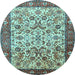 Round Machine Washable Persian Light Blue Traditional Rug, wshtr406lblu