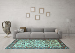 Machine Washable Persian Light Blue Traditional Rug in a Living Room, wshtr406lblu