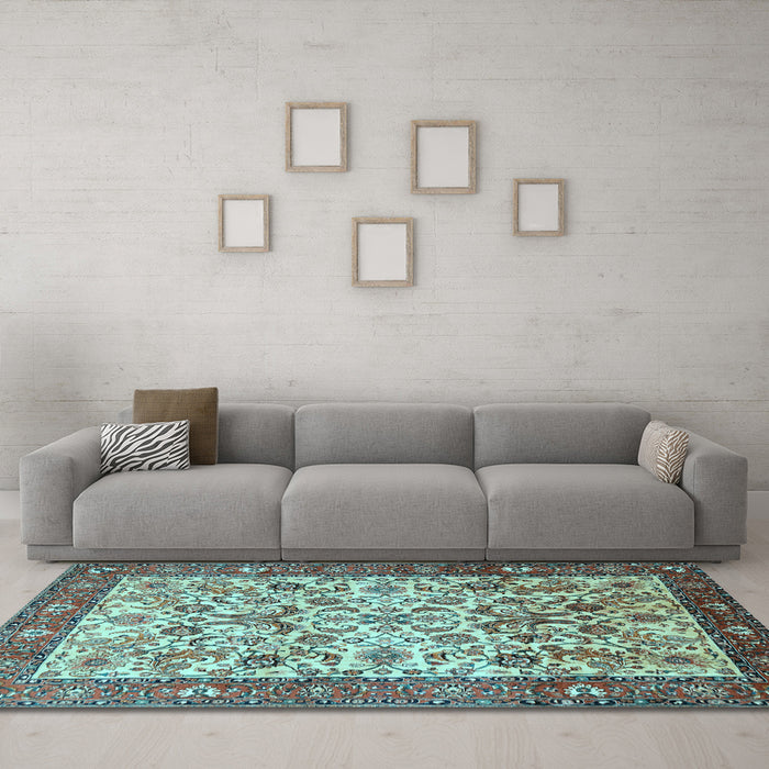 Machine Washable Persian Light Blue Traditional Rug in a Living Room, wshtr406lblu