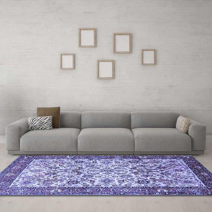 Machine Washable Persian Blue Traditional Rug in a Living Room, wshtr406blu