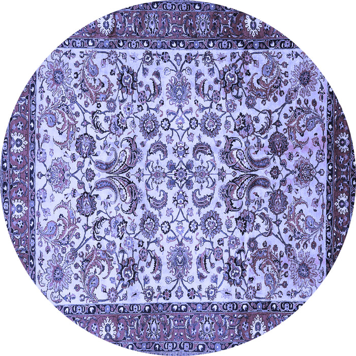 Round Machine Washable Persian Blue Traditional Rug, wshtr406blu