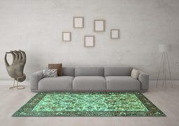 Machine Washable Persian Turquoise Traditional Area Rugs in a Living Room,, wshtr406turq