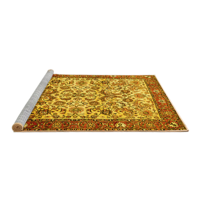 Sideview of Machine Washable Persian Yellow Traditional Rug, wshtr406yw