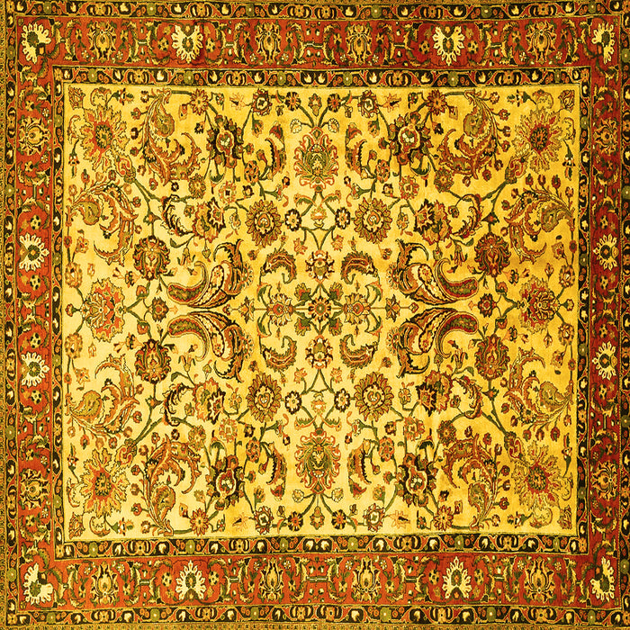 Square Machine Washable Persian Yellow Traditional Rug, wshtr406yw