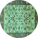 Round Machine Washable Persian Turquoise Traditional Area Rugs, wshtr406turq