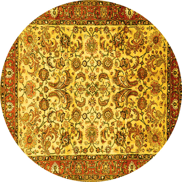 Round Machine Washable Persian Yellow Traditional Rug, wshtr406yw