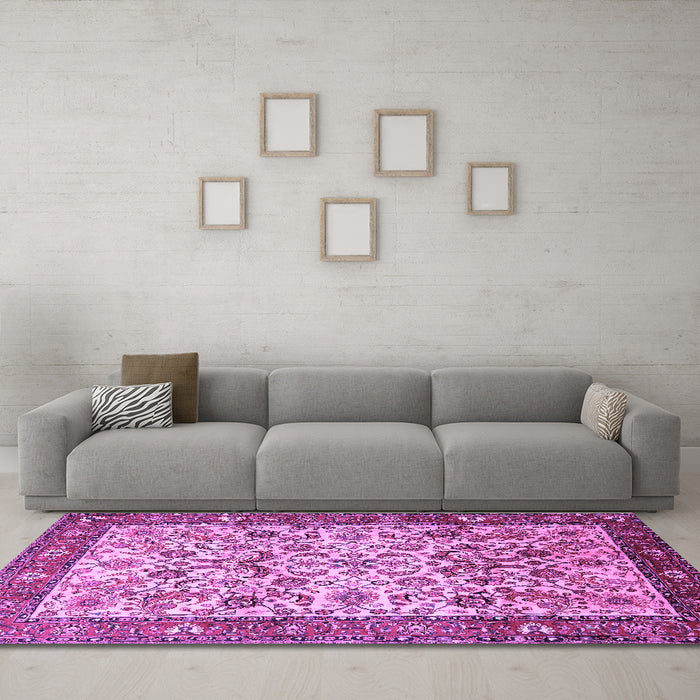 Machine Washable Persian Purple Traditional Area Rugs in a Living Room, wshtr406pur