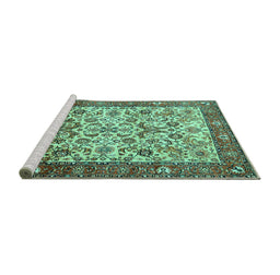 Sideview of Machine Washable Persian Turquoise Traditional Area Rugs, wshtr406turq