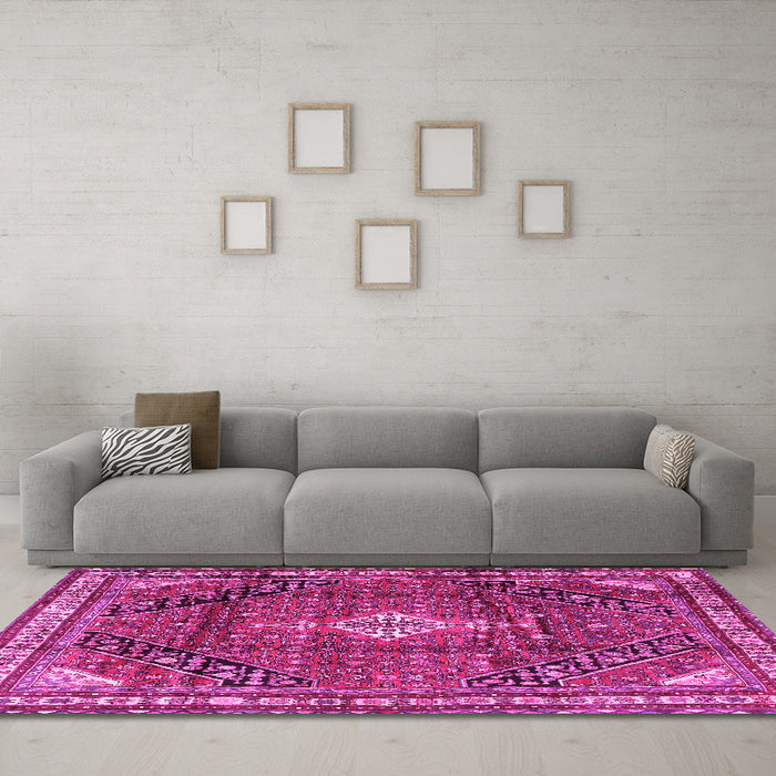 Machine Washable Persian Pink Traditional Rug in a Living Room, wshtr4070pnk