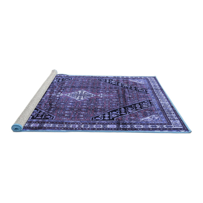 Sideview of Machine Washable Persian Blue Traditional Rug, wshtr4070blu
