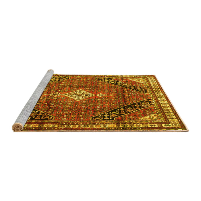 Sideview of Machine Washable Persian Yellow Traditional Rug, wshtr4070yw