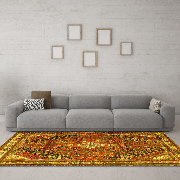 Machine Washable Persian Yellow Traditional Rug in a Living Room, wshtr4070yw