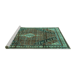Sideview of Machine Washable Persian Turquoise Traditional Area Rugs, wshtr4070turq