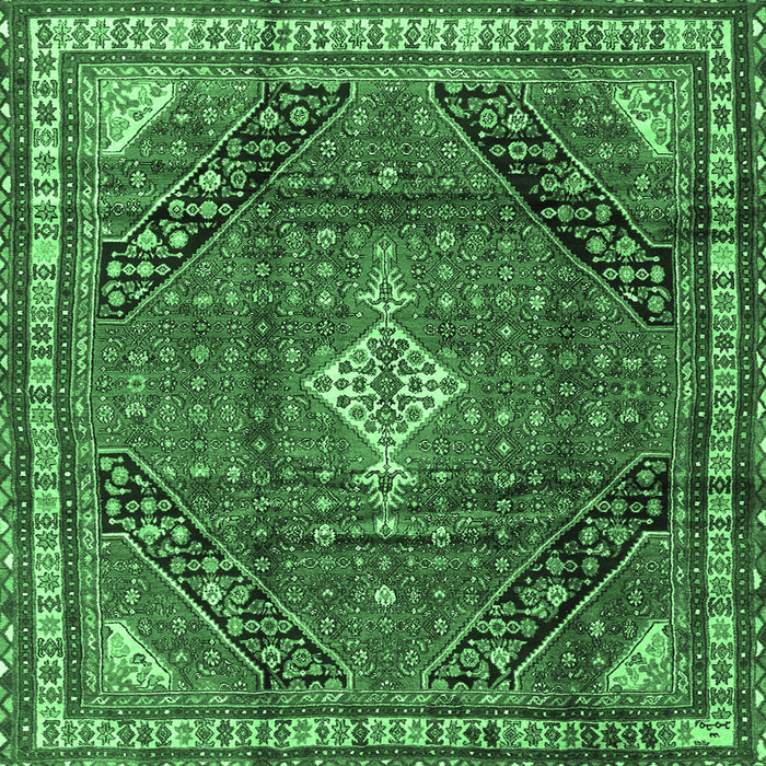 Square Machine Washable Persian Emerald Green Traditional Area Rugs, wshtr4070emgrn