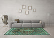 Machine Washable Persian Turquoise Traditional Area Rugs in a Living Room,, wshtr4070turq