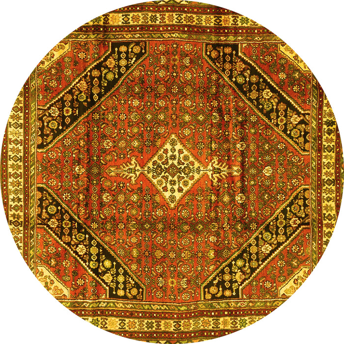 Round Machine Washable Persian Yellow Traditional Rug, wshtr4070yw