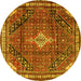 Round Machine Washable Persian Yellow Traditional Rug, wshtr4070yw