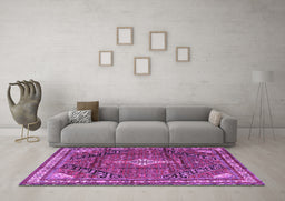 Machine Washable Persian Purple Traditional Area Rugs in a Living Room, wshtr4070pur