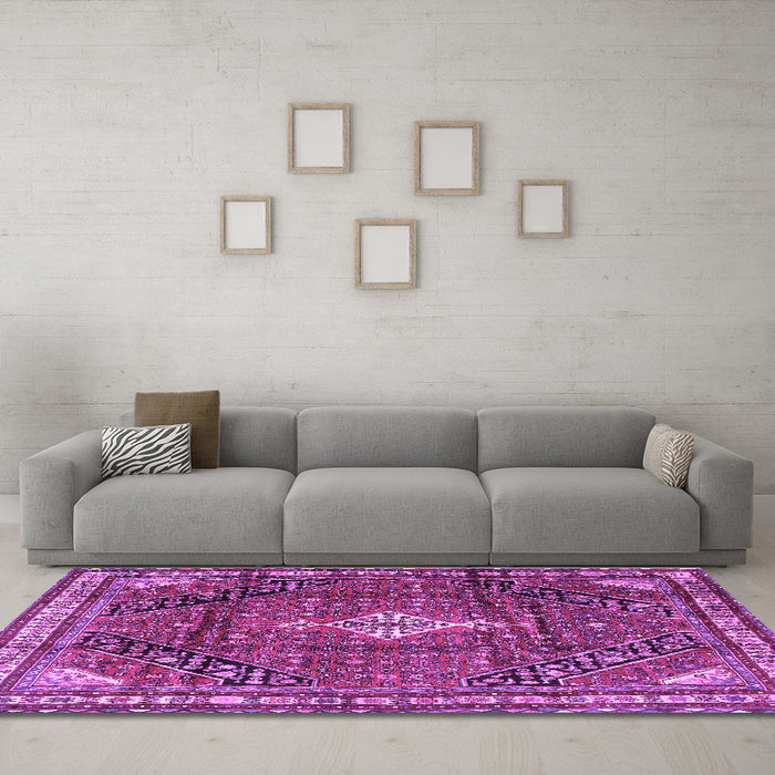 Machine Washable Persian Purple Traditional Area Rugs in a Living Room, wshtr4070pur