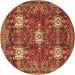 Round Machine Washable Persian Brown Traditional Rug, wshtr4071brn