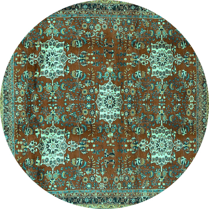 Round Persian Turquoise Traditional Rug, tr4071turq