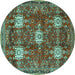 Round Persian Turquoise Traditional Rug, tr4071turq