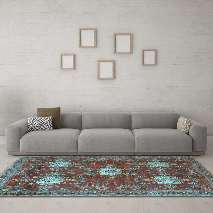 Machine Washable Persian Light Blue Traditional Rug in a Living Room, wshtr4071lblu