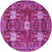 Round Machine Washable Persian Purple Traditional Area Rugs, wshtr4071pur