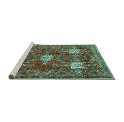 Sideview of Machine Washable Persian Turquoise Traditional Area Rugs, wshtr4071turq