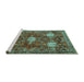 Sideview of Machine Washable Persian Turquoise Traditional Area Rugs, wshtr4071turq