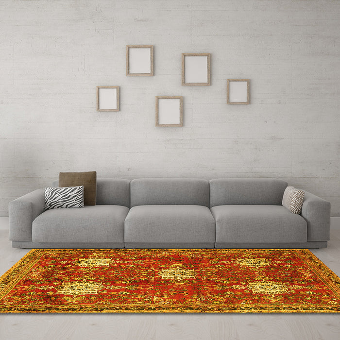 Machine Washable Persian Yellow Traditional Rug in a Living Room, wshtr4071yw