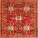 Round Machine Washable Persian Orange Traditional Area Rugs, wshtr4071org