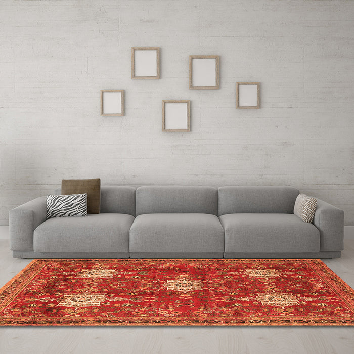 Machine Washable Persian Orange Traditional Area Rugs in a Living Room, wshtr4071org