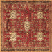 Square Machine Washable Persian Brown Traditional Rug, wshtr4071brn