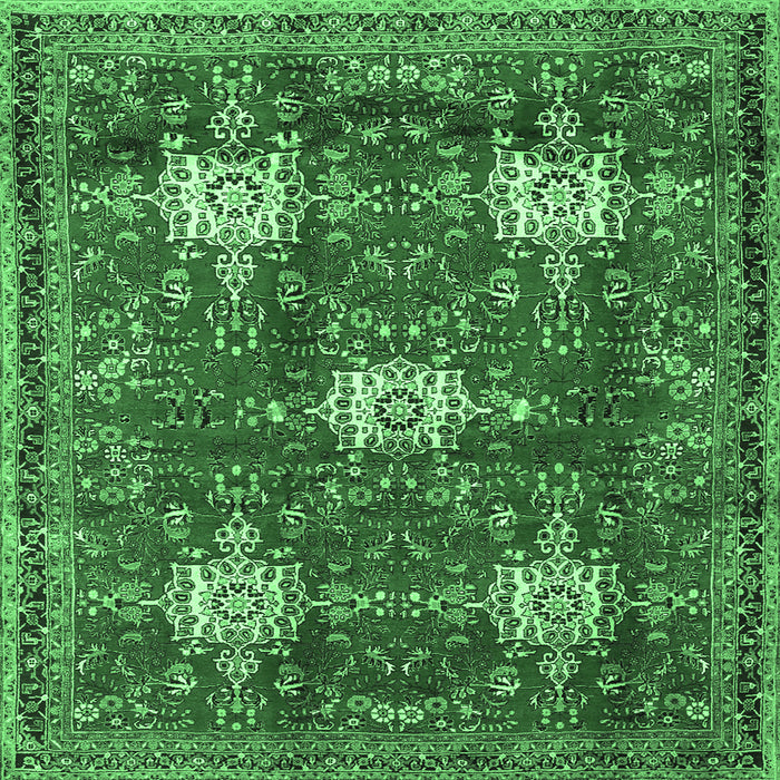Square Machine Washable Persian Emerald Green Traditional Area Rugs, wshtr4071emgrn