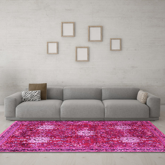 Machine Washable Persian Pink Traditional Rug in a Living Room, wshtr4071pnk