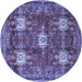 Round Machine Washable Persian Blue Traditional Rug, wshtr4071blu