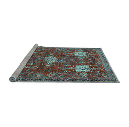 Sideview of Machine Washable Persian Light Blue Traditional Rug, wshtr4071lblu