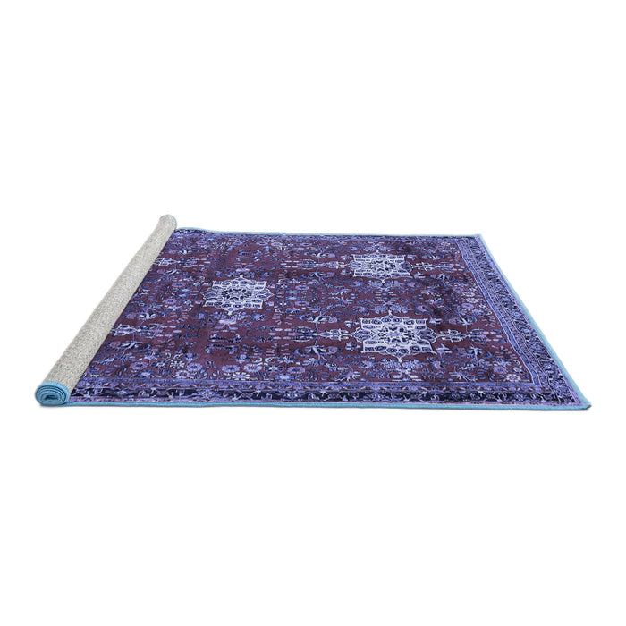 Sideview of Machine Washable Persian Blue Traditional Rug, wshtr4071blu