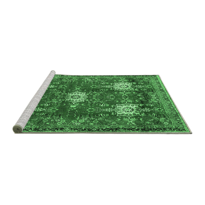 Sideview of Machine Washable Persian Emerald Green Traditional Area Rugs, wshtr4071emgrn