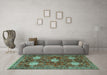 Machine Washable Persian Turquoise Traditional Area Rugs in a Living Room,, wshtr4071turq