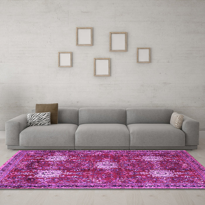 Machine Washable Persian Purple Traditional Area Rugs in a Living Room, wshtr4071pur