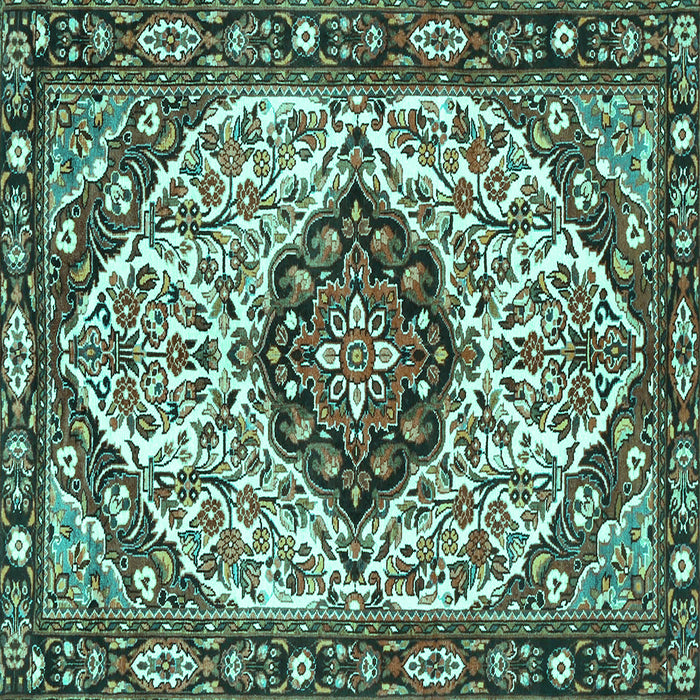 Square Machine Washable Persian Turquoise Traditional Area Rugs, wshtr4072turq