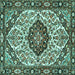 Square Machine Washable Persian Turquoise Traditional Area Rugs, wshtr4072turq