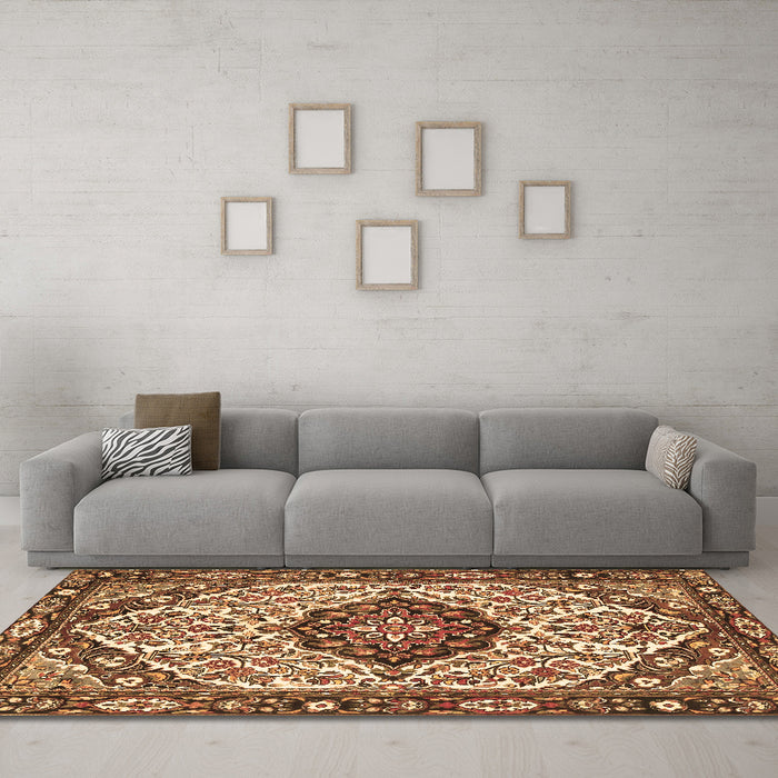 Machine Washable Persian Brown Traditional Rug in a Living Room,, wshtr4072brn