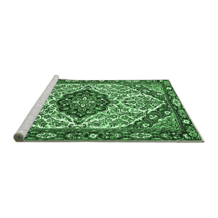 Sideview of Machine Washable Persian Emerald Green Traditional Area Rugs, wshtr4072emgrn